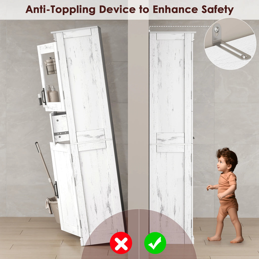 Tall Bathroom Cabinet, Slim Bathroom Storage Cabinet, Freestanding Narrow Cabinet with Adjustable Shelves