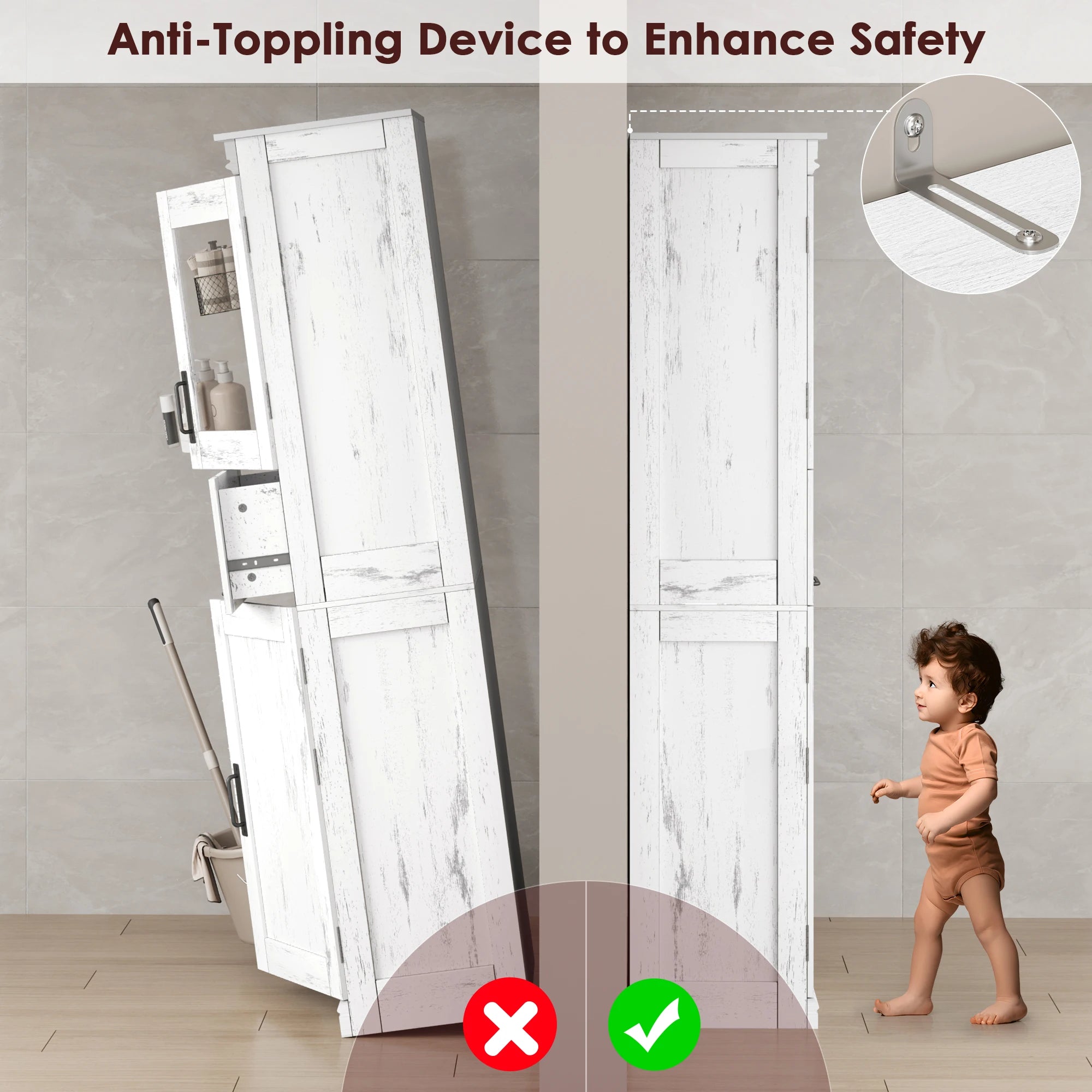 Tall Bathroom Cabinet, Slim Bathroom Storage Cabinet, Freestanding Narrow Cabinet with Adjustable Shelves