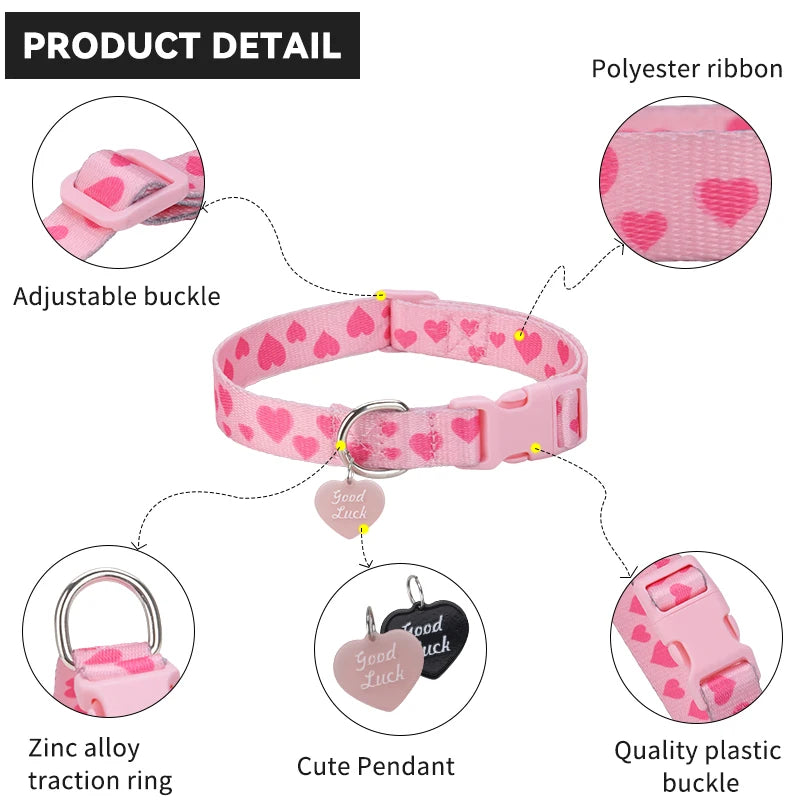 CP613--love printed pet dog & cat collar, high density printed ribbon and exquisite pendant, durable buckle.