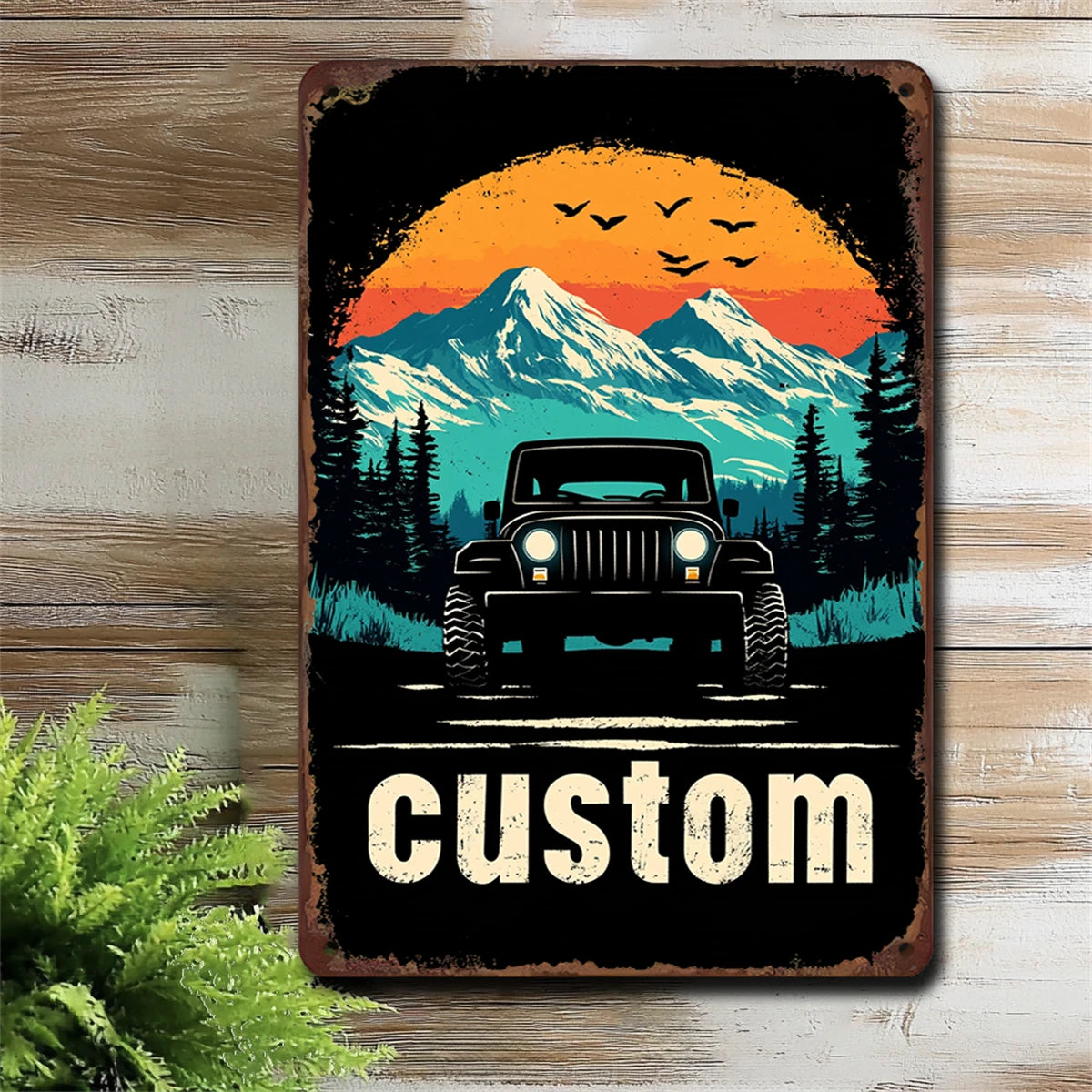 1PC Vintage Night Car Metal Tin Wall Art Iron Painting Antique Plaque for Garage & Wilderness Decor 8x12 Inches