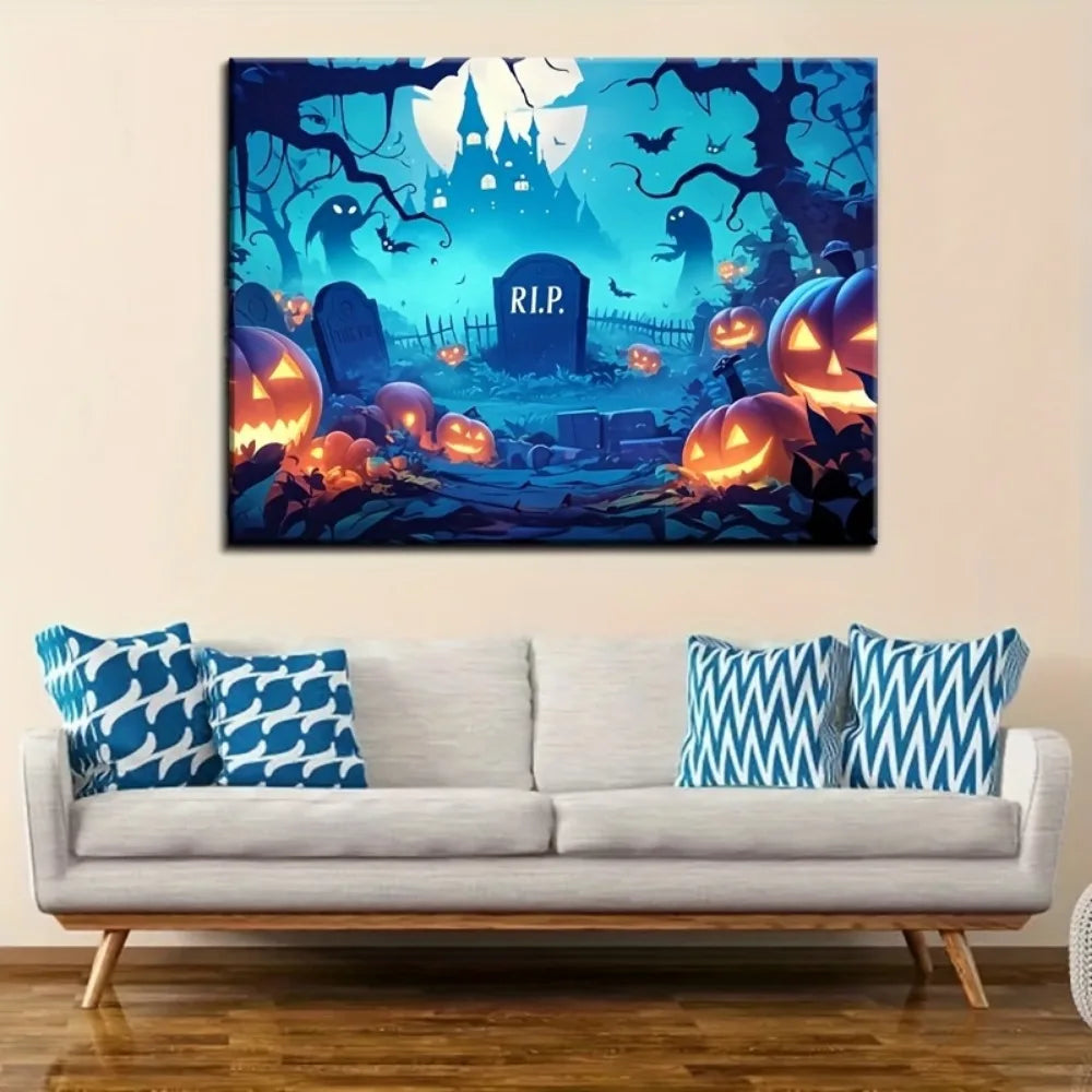 1.5 inch solid wood picture frame,decorated pumpkin mural,tombstone mural decoration,living room and bedroom interior decoration