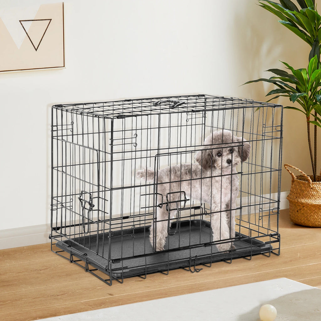 JHK Double Door Folding Metal Wire Dog Cage Travel