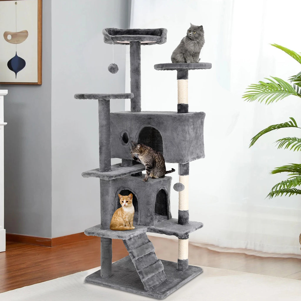 Cat Tree 54/70 Inch Cat with Sisal-Covered Scratching