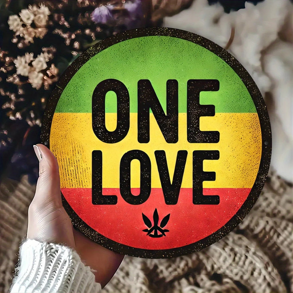 "One Love 7.8" Round Aluminum Metal Sign - HD Printed Decor for Home, Café, Garage, Patio - Perfect Gift for Loved Ones"
