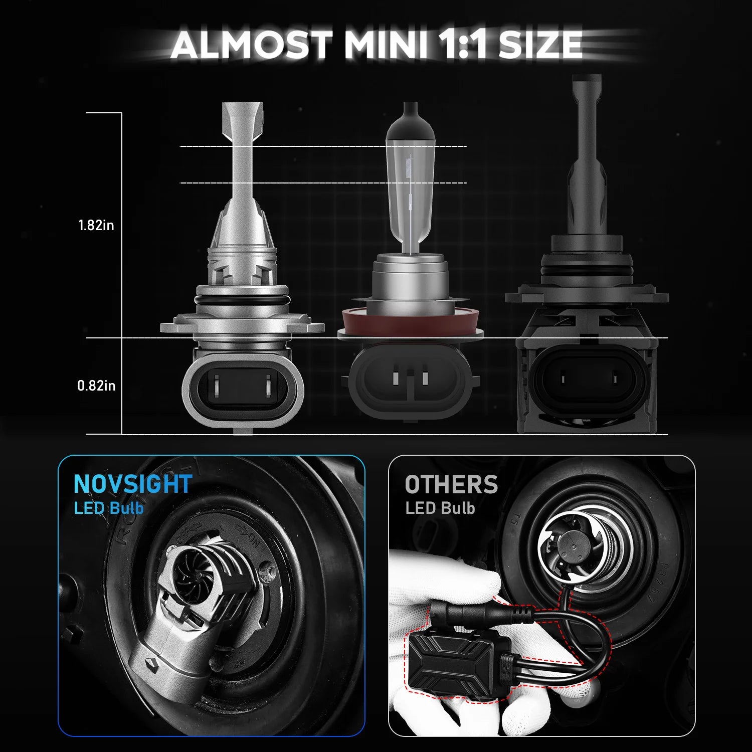 NOVSIGHT N63 H7 H11 H4 H3 H1 9005 9006 LED Car Headlight Auto Head Lamp Bulbs  70W 16000LM 6500K Mini Size With Fan 12-18V 7535
