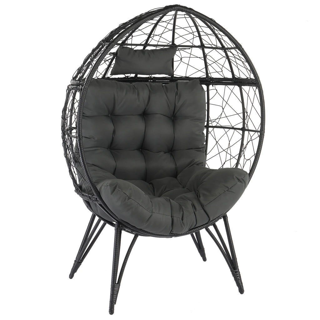 Wicker Egg Chair, Oversized Lounger with Soft Cushions, Teardrop Cuddle Seat for Patio Porch Backyard Living Room Balcony