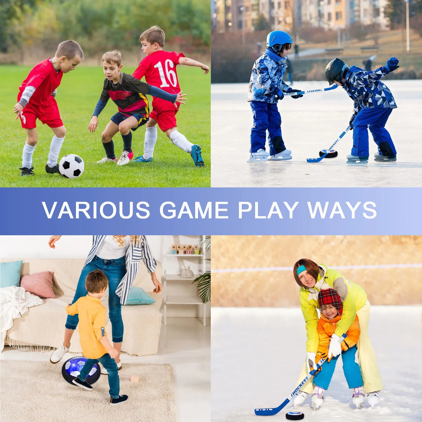 Hover Soccer Ball set, 2-in-1 Indoor and Outdoor Soccer Ball, Hover Hockey Set for Kids Ages 3 +, Rechargeable LED Birthday Gift