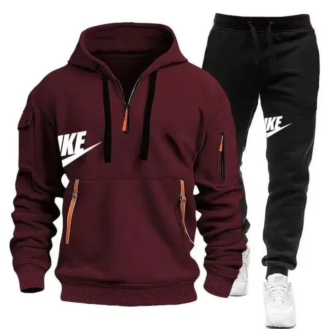 Fashionable outdoor men's casual sportswear set, new autumn and winter multi-pocket men's pullover hoodie + pants 2-piece set