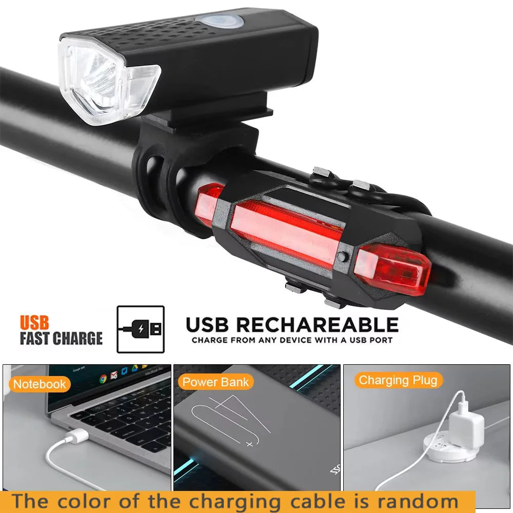 USB Rechargeable Bike Light Front Light Red Taillight Easy to Install 3 Modes Bicycle Accessories for the Bicycle