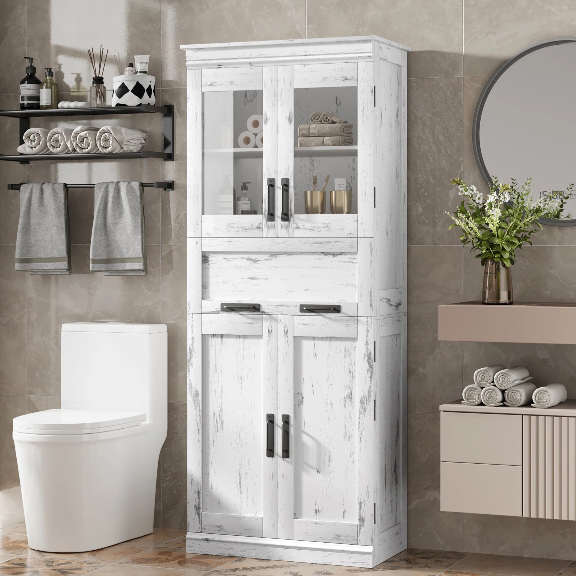 Tall Bathroom Cabinet, Slim Bathroom Storage Cabinet, Freestanding Narrow Cabinet with Adjustable Shelves