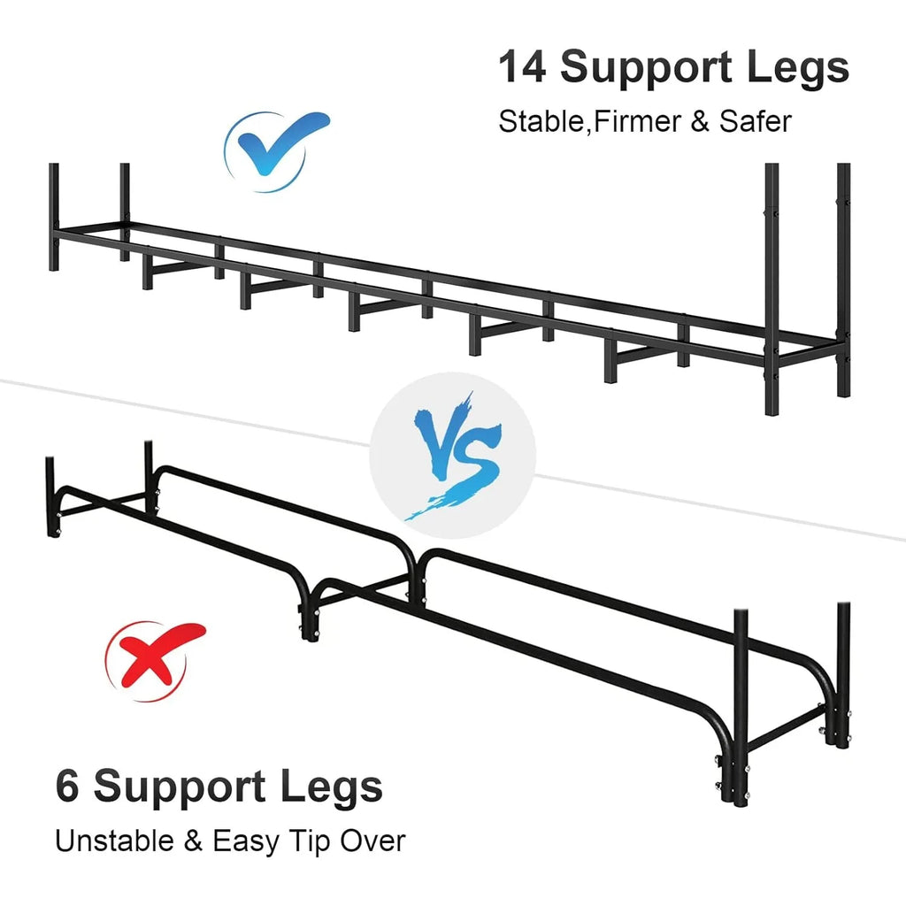 Heavy Duty Steel 8ft Firewood Rack with Cover | Waterproof Weatherproof | Adjustable Large Capacity Log Stacker