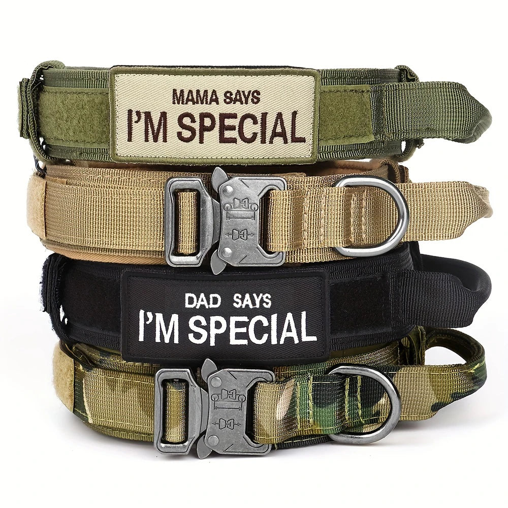 Handle Military Collar with Patch Outdoor Training and Walking for Medium and Large Dogs