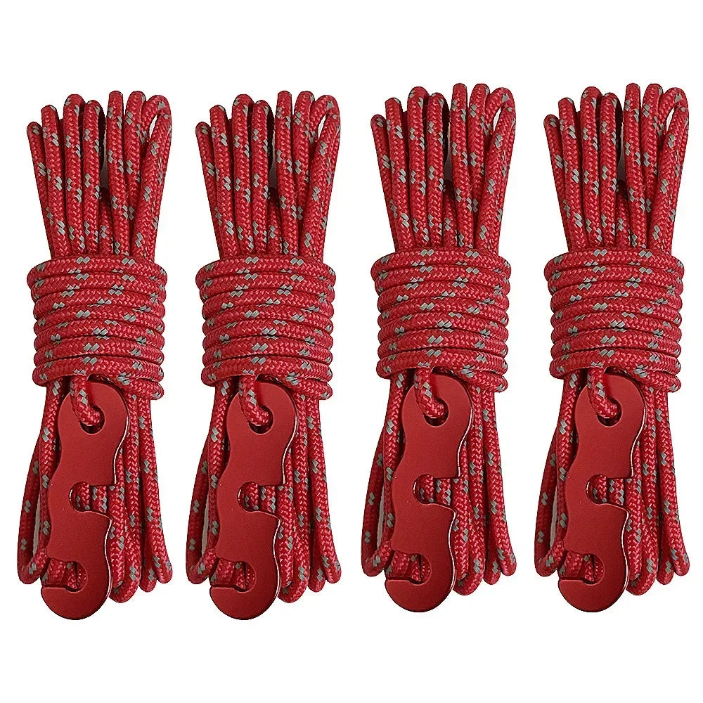 4 Outdoor Tent Ropes, Reflective Ropes Canopy Ropes Reinforced Windproof Ropes with Buckles To Ensure Safety Camping Accessories