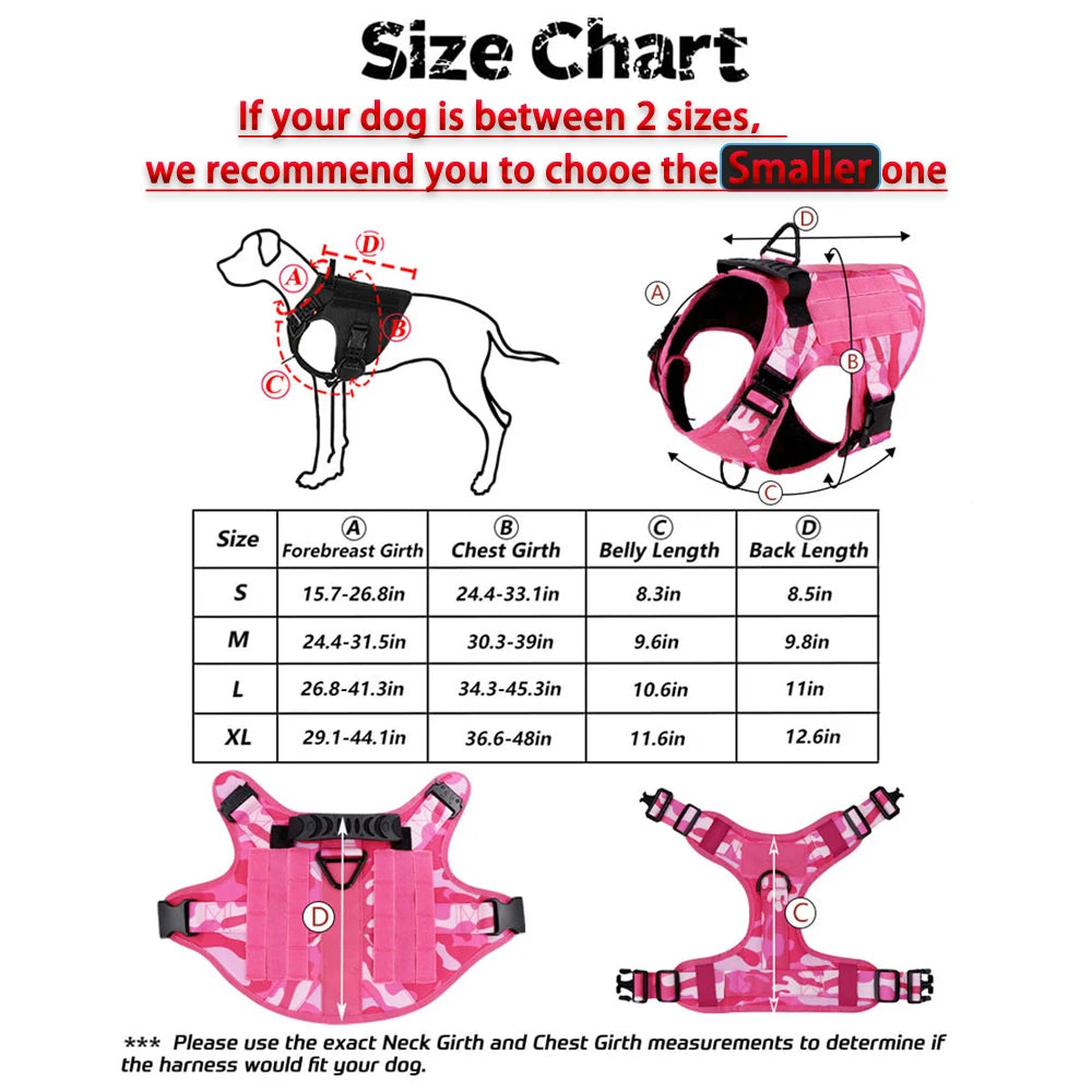 Military Pink Camouflage Dog Harness For Large Medium Dogs Harnesses Leash Adjustable Pet German Shepherd Tactical Training Vest