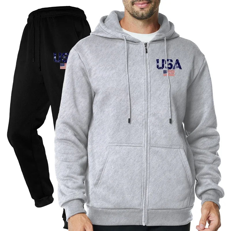 Men's Fashion Outdoor Fitness Jogging Sports Luxury Casual Zipper Hoodie and Pants Set Clothing