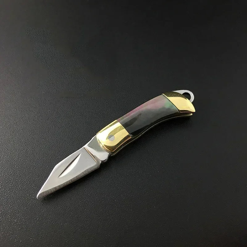 Stainless Steel Sharp Blade Mini Pocket  Knife Keychain Unpackage Portable Carry Fruit Paring Knife Brass Shell Handle