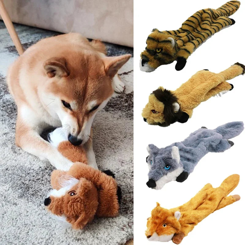 45/60CM Plush Pet  Dog Chew Toy with Squeaker Animal Shape for Small Medium Dogs Puppy Fox Wolfdog Squirrel Lion Tiger Leopard
