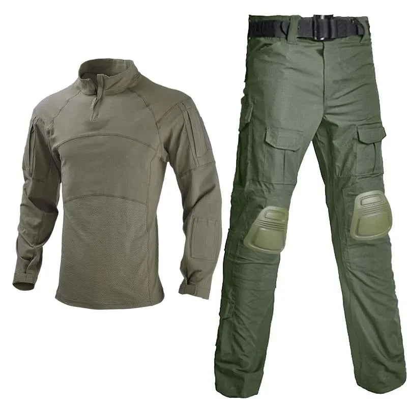 Outdoor Uniform Tactical Shirt Waterproof Clothing Tops Wear resistance Airsoft Multicam Camo Hunting Suit Pants+ Pads