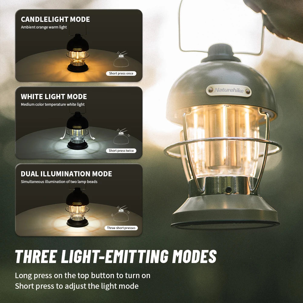 Naturehike 2025 New Camping Light High Endurance 3 Modes Waterproof Lamp Ultralight Usb Charge High Lumen Outdoor Travel Lantern