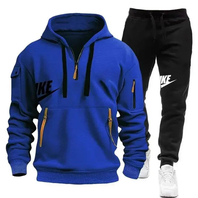 Fashionable outdoor men's casual sportswear set, new autumn and winter multi-pocket men's pullover hoodie + pants 2-piece set