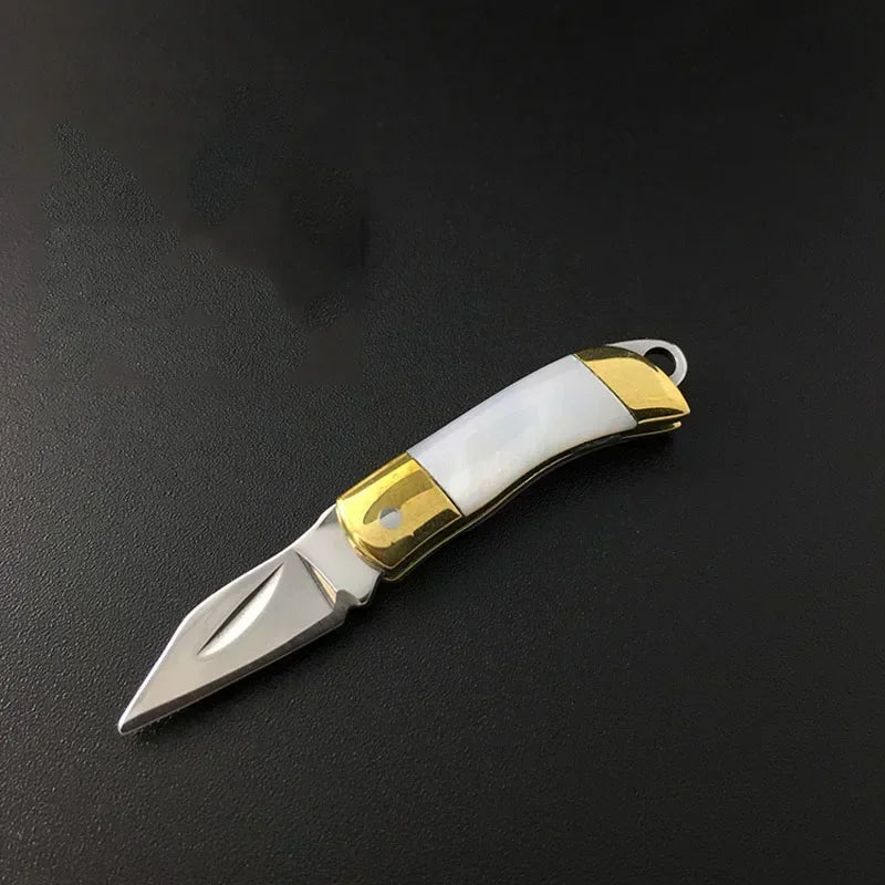 Stainless Steel Sharp Blade Mini Pocket  Knife Keychain Unpackage Portable Carry Fruit Paring Knife Brass Shell Handle
