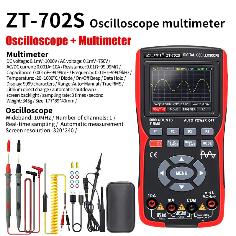 ZOYI ZT703S 702S Digital Oscilloscope Multimeter Transistor Tester 50MHz Bandwidth 280MS Sampling Rate Support Waveform Storage