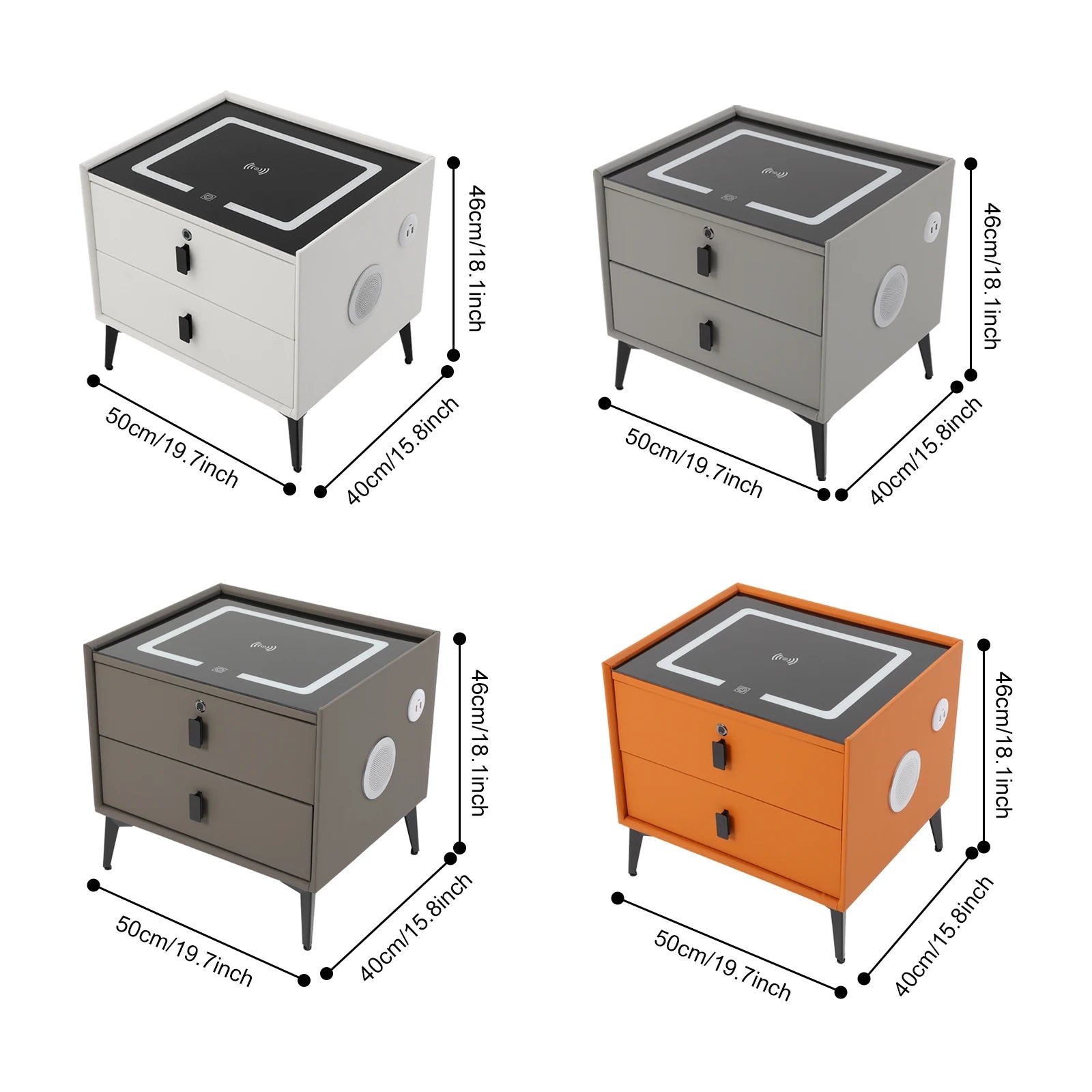 Modern Rectangular Bedside Table with Drawers Bluetooth Speaker Smart Bedside