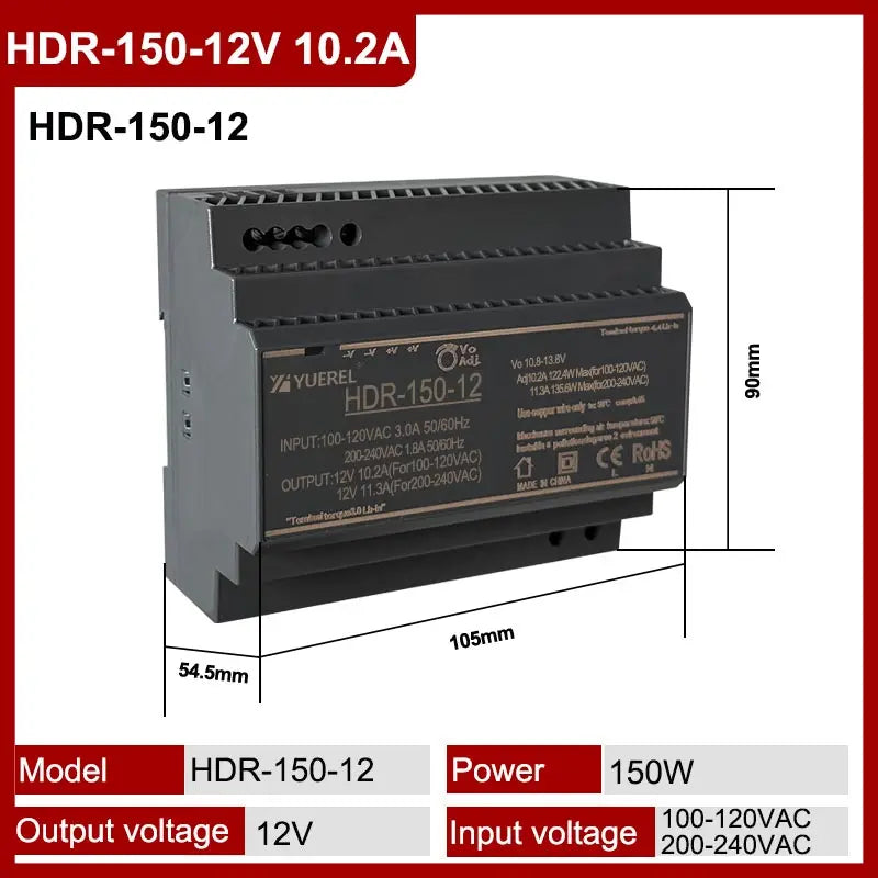 Ultrathin Switching Power Supply HDR 15W 30W 60W 100W 150W 12V 24V Rail Type Transformer