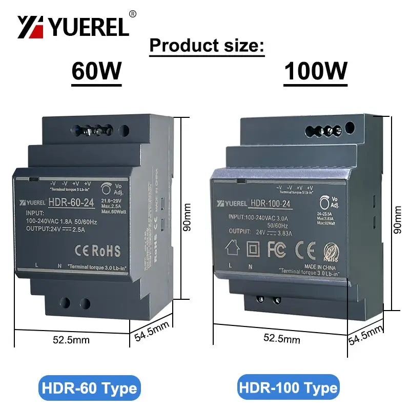 Ultrathin Switching Power Supply HDR 15W 30W 60W 100W 150W 12V 24V Rail Type Transformer