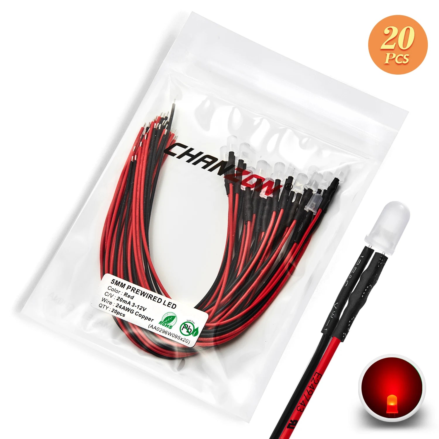 12V 5mm LED Diode Kit White Red Green Blue Yellow Orange Prewired 5 9 12 V Diffused Light Emitting Indicator Assortment Assorted