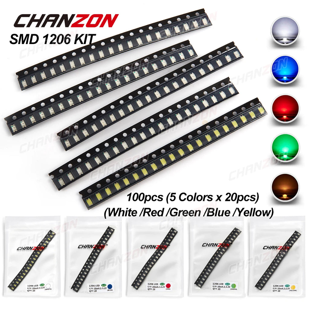 1206 3216 SMD LED Diode Chip Warm White Red Green Blue Yellow Orange UV Purple Pink RGB SMT Lamp Light Beads Emitting Kit