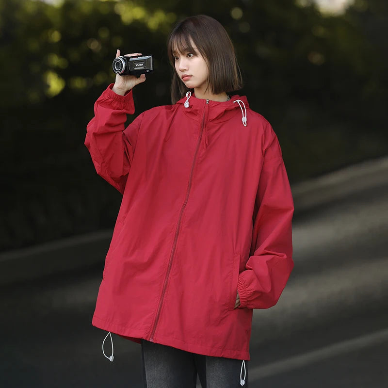 Outdoor Hiking Suncreen Coats Women New Loose Large Size Breathable Sun-Protective Clothing Jacket Thin Skin Windbreaker Female