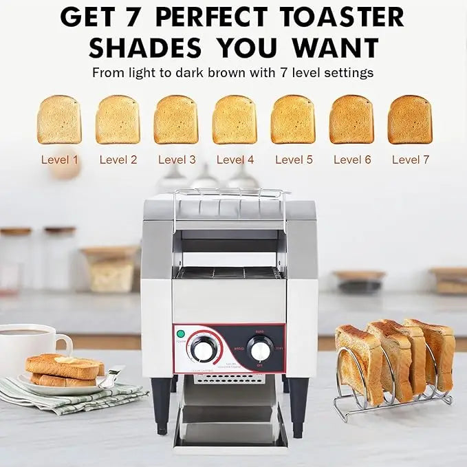 Commercial Toaster Conveyor 150 Slices/H Heavy Duty Industrial Design Stainless , Dual Heating Tube 7-Speed