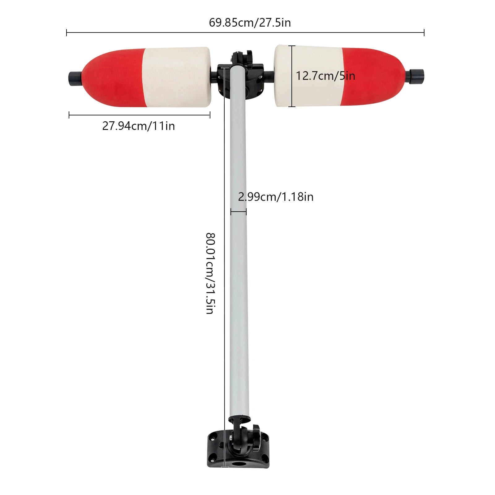 Marine Boat Kayak Red Durable Outrigger/Stabilizer System PVC and Aluminum for Most Kayaks and Canoes