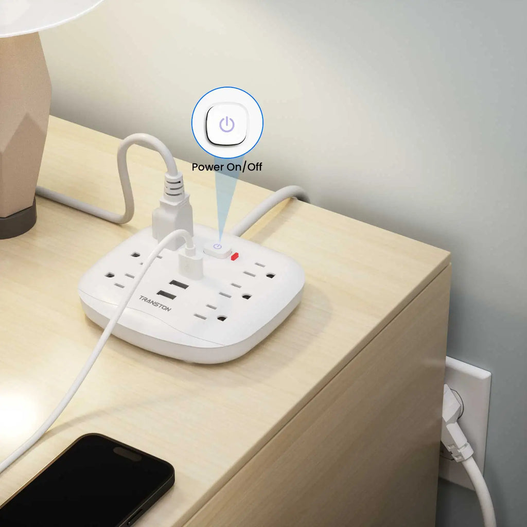 TRANSTON Power Outlet with Surge Protector, 6 power strip 3 USB Ports, 3.3ft Extension Cord, Fire Resistant, For Home and Offic
