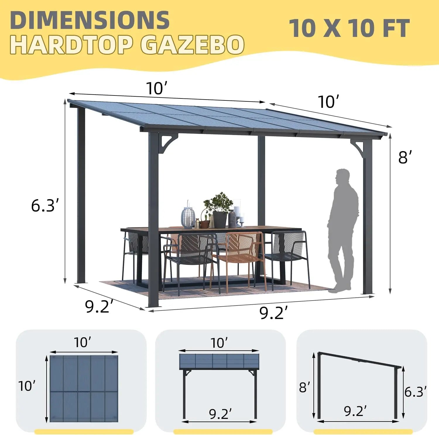 U-Max 10' X 10' Outdoor Gazebo Pergola On Clearance, Lean To Wall-Mounted Metal Awnings Pergolas And Gazebos For Patio, Panel