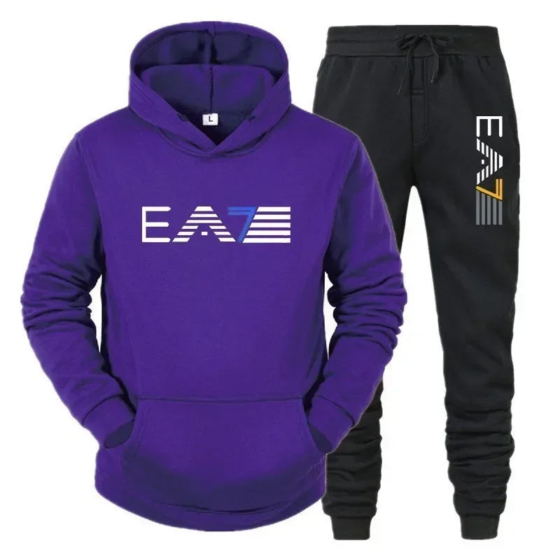 Men's sportswear set fashionable and casual autumn and winter men's sweatshirt + long pants two-piece set, brand-new outdoor ba