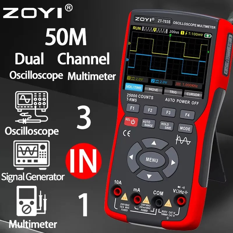 ZOYI ZT703S 702S Digital Oscilloscope Multimeter Transistor Tester 50MHz Bandwidth 280MS Sampling Rate Support Waveform Storage