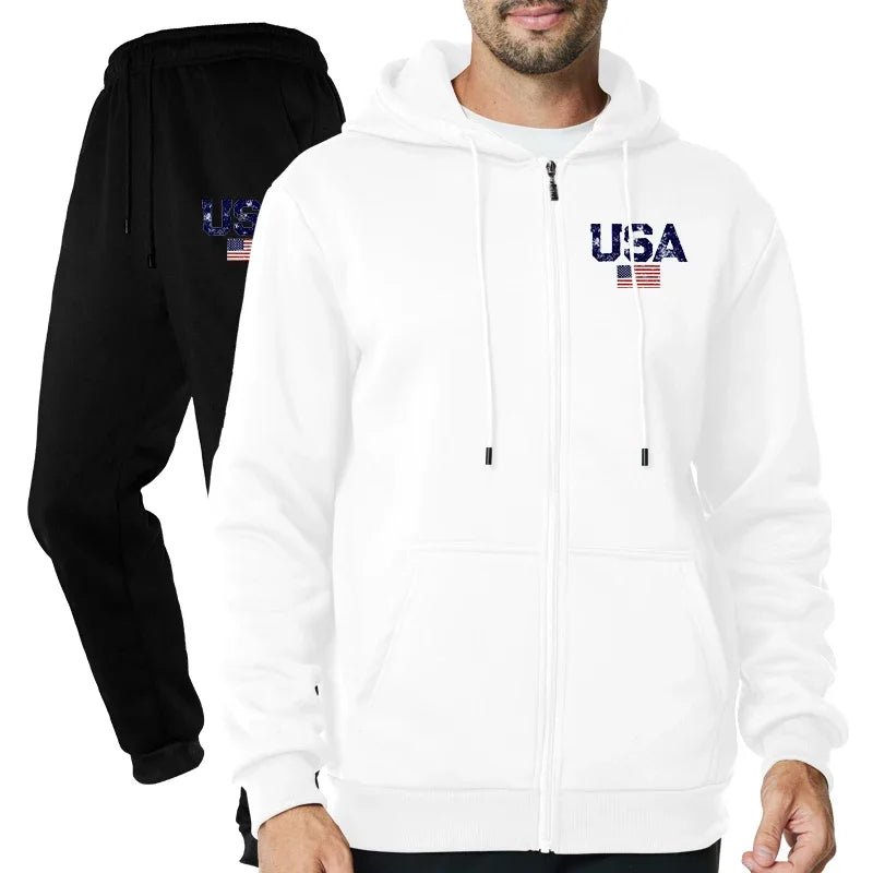 Men's Fashion Outdoor Fitness Jogging Sports Luxury Casual Zipper Hoodie and Pants Set Clothing