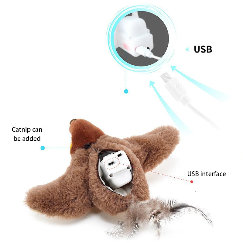 Interactive Cat Toys Rechargeable Flying Bird Cat Toy  Can Add Catnip Touch Activated Plush Toy