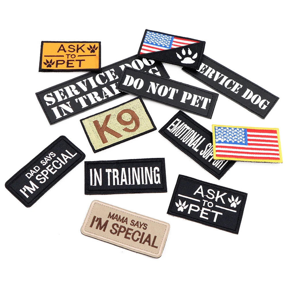 12 Pieces Tactical Patch Bundle For Dog Vest Harness Collar Personalized Patches Tags Sticker Label Custom Name ID Sticker