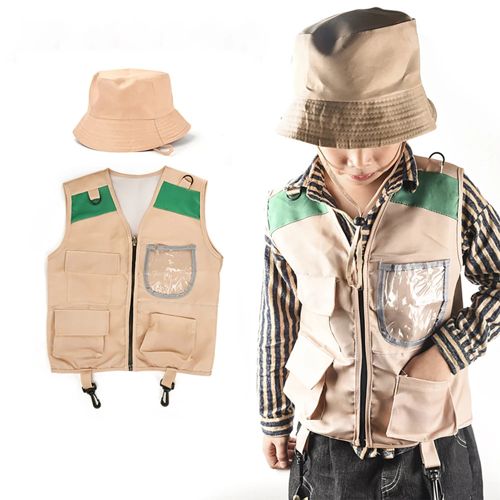 Children'S Outdoor Adventure Vest Set,Cosplay Role-Playing,Outdoor Adventurer Performance Clothing