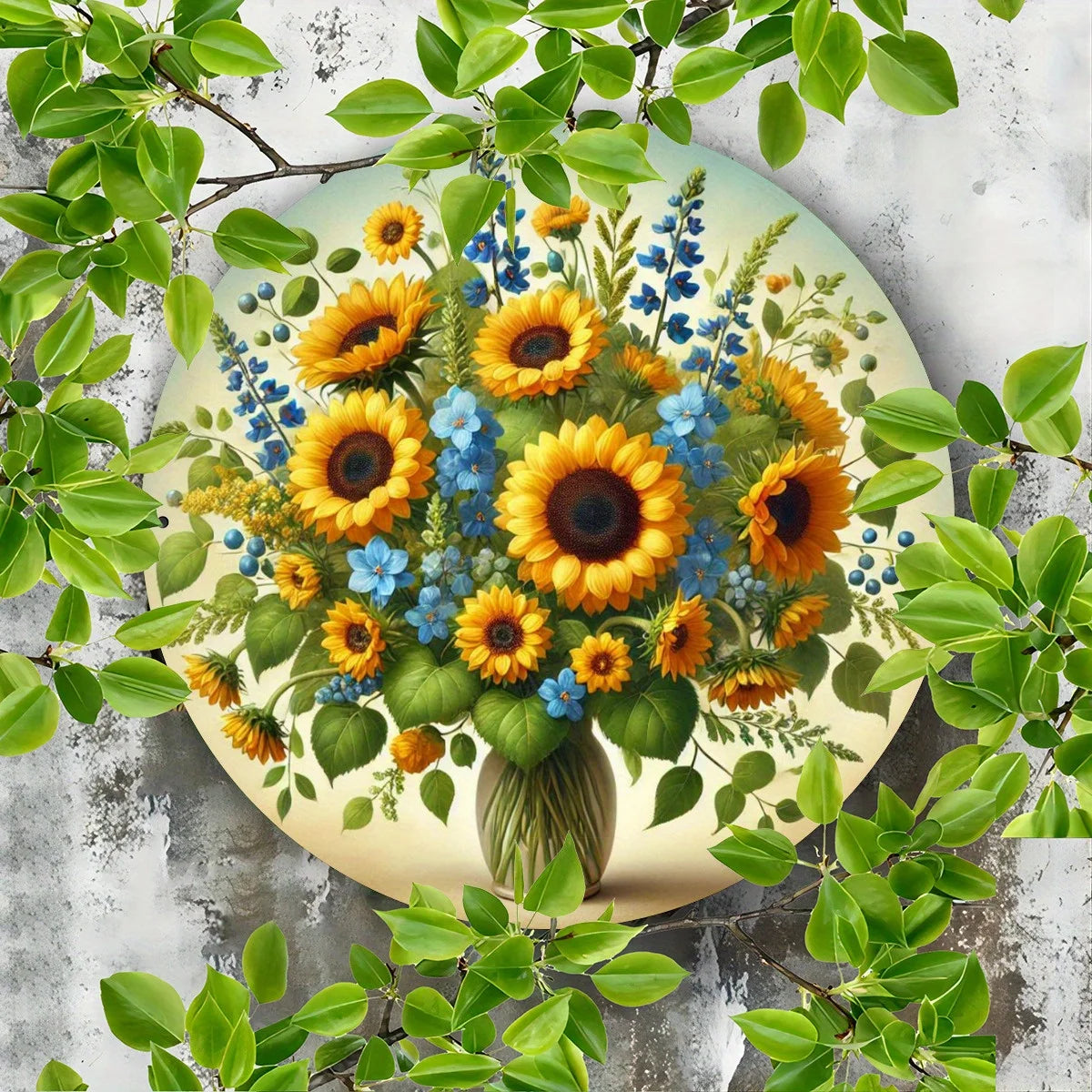 Summer Sunflower Metal Wall Decor - 7.8" Round High Definition 2D Print, Perfect for Home, Garden, or Gifts