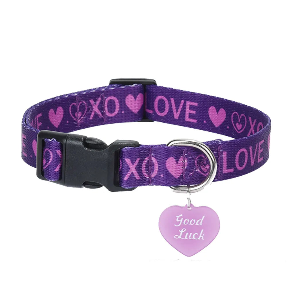 CP613--love printed pet dog & cat collar, high density printed ribbon and exquisite pendant, durable buckle.