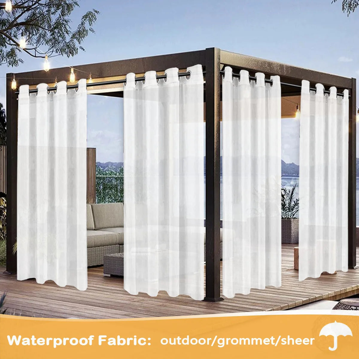 4PCS  Light, Semi-Sheer, Grommet Top For Courtyards, Terraces, Swimming Pools, Balconies