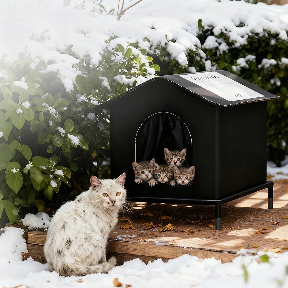 Cat House for Outdoor Cats Weatherproof and Insulated Feral Cat House with Mat and Canopy Easy to Put Together Cat Shelter
