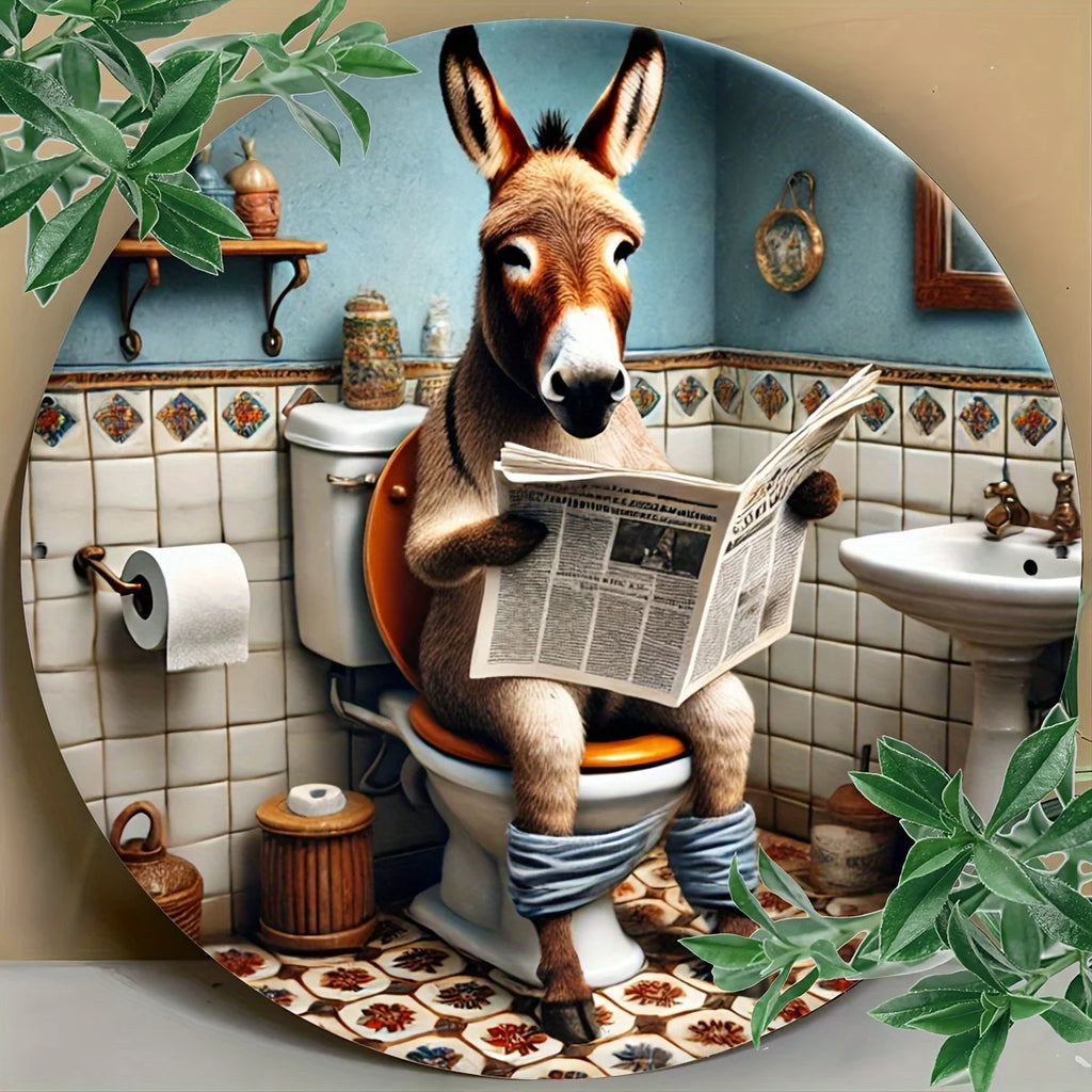 Funny Donkey Aluminum Wall Art - Metal Round Sign for Home, Bar, Cafe, Farmhouse Decor - Perfect Gift for All Occasions