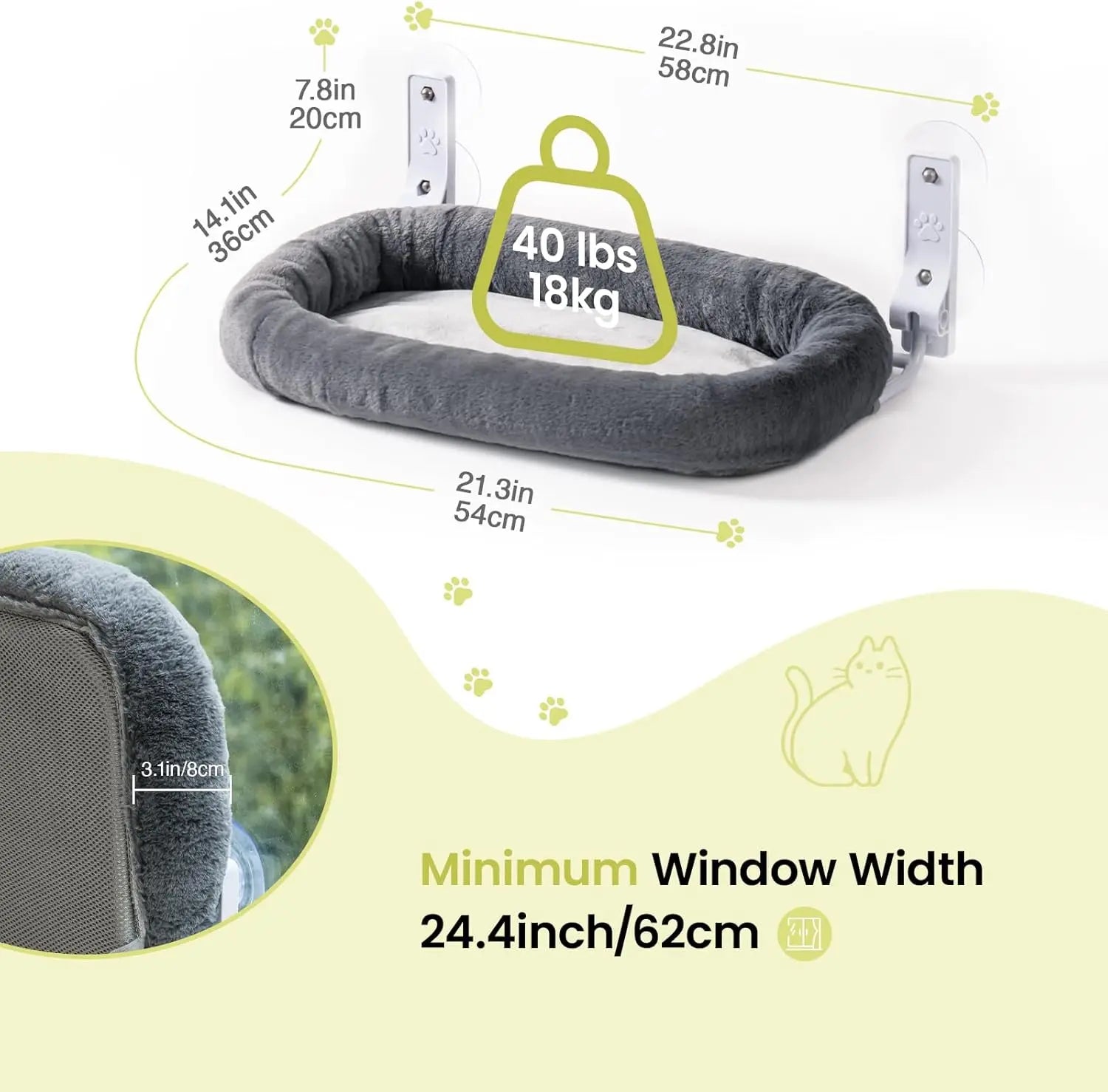 Mewoofun Foldable Cat Window Perch  Cat  White Brown Green