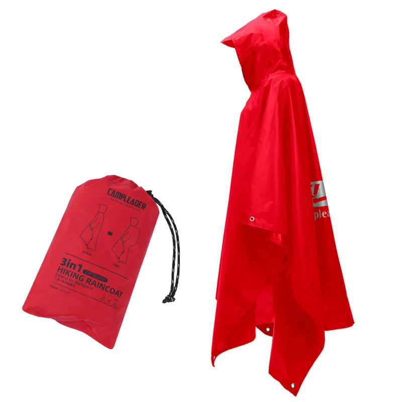 Outdoor 3 In 1 Raincoat Hooded Sleeve Waterproof Rain Poncho Motorcycle Rain Cover Camping Hiking Travel Portable Rainwear Tent
