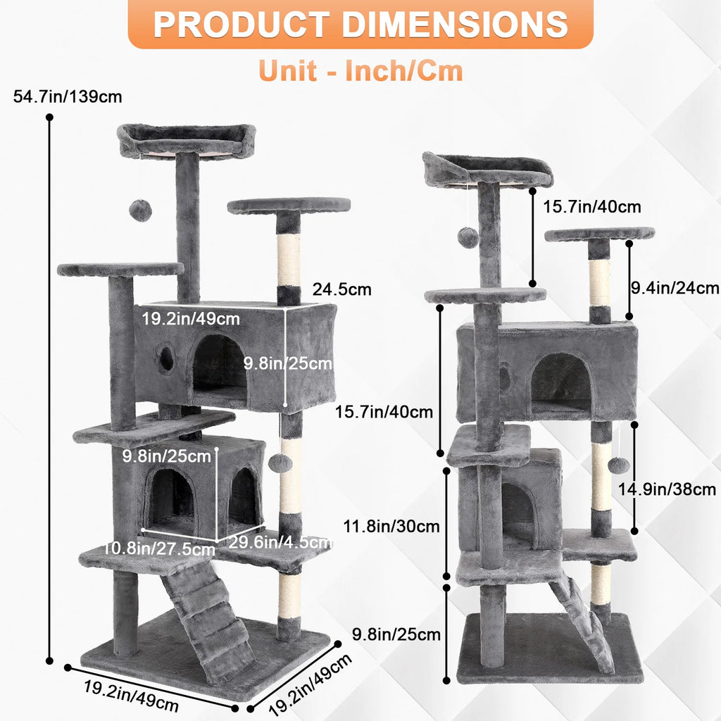 Cat Tree 54/70 Inch Cat with Sisal-Covered Scratching